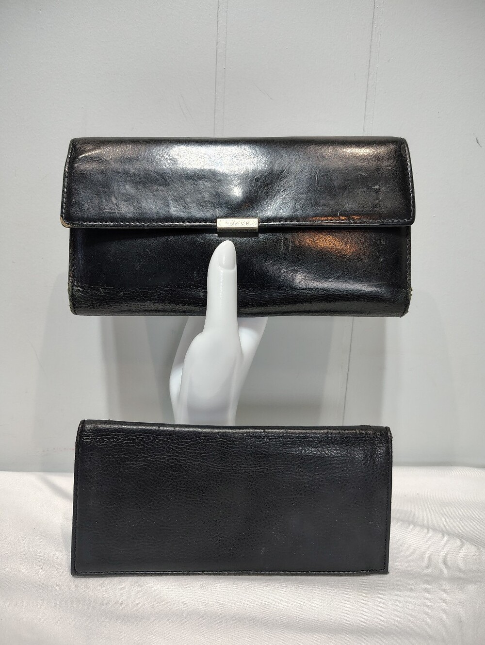 Coach Black Leather Flap Wallet & Checkbook Cover Set Bifold Organizer